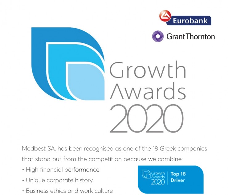 We are very proud to announce that MEDBEST SA is among the 18 Greek Companies that excelled in the 2020 Growth Awards organized by Grant Thornton and Eurobank