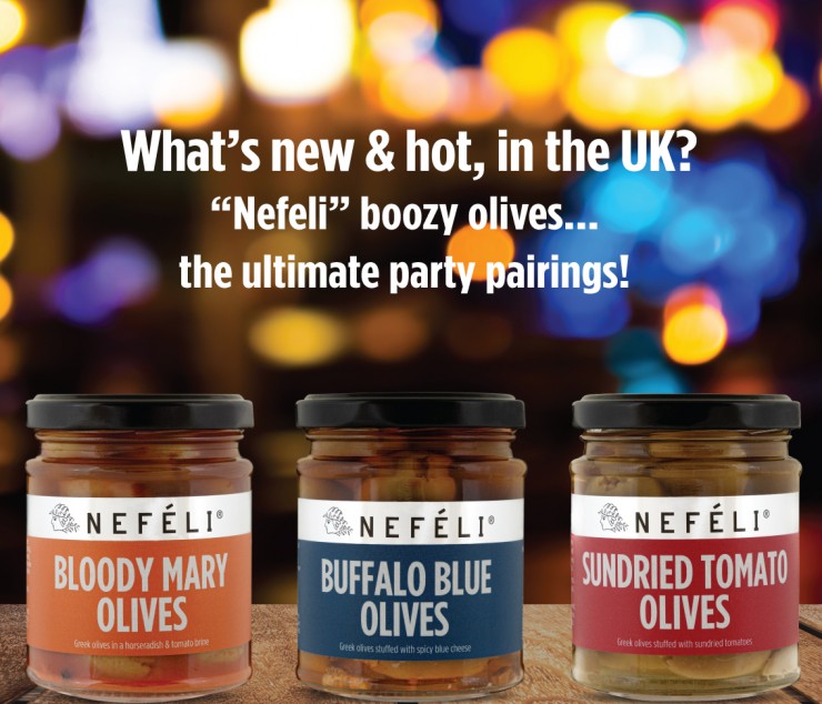 New & exciting “Nefeli” Olive recipes, made with 100% Greek Halkidiki olives, exclusively at Tesco stores! Nefeli Bloody Mary olives, Olives stuffed with spicy blue cheese and Sundried tomato stuffed olives.