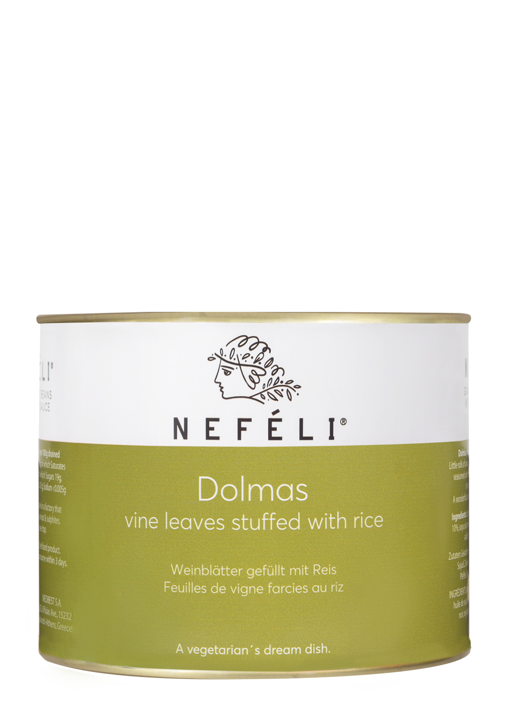 Dolmas, vine leaves stuffed with rice in 2kg metal tin