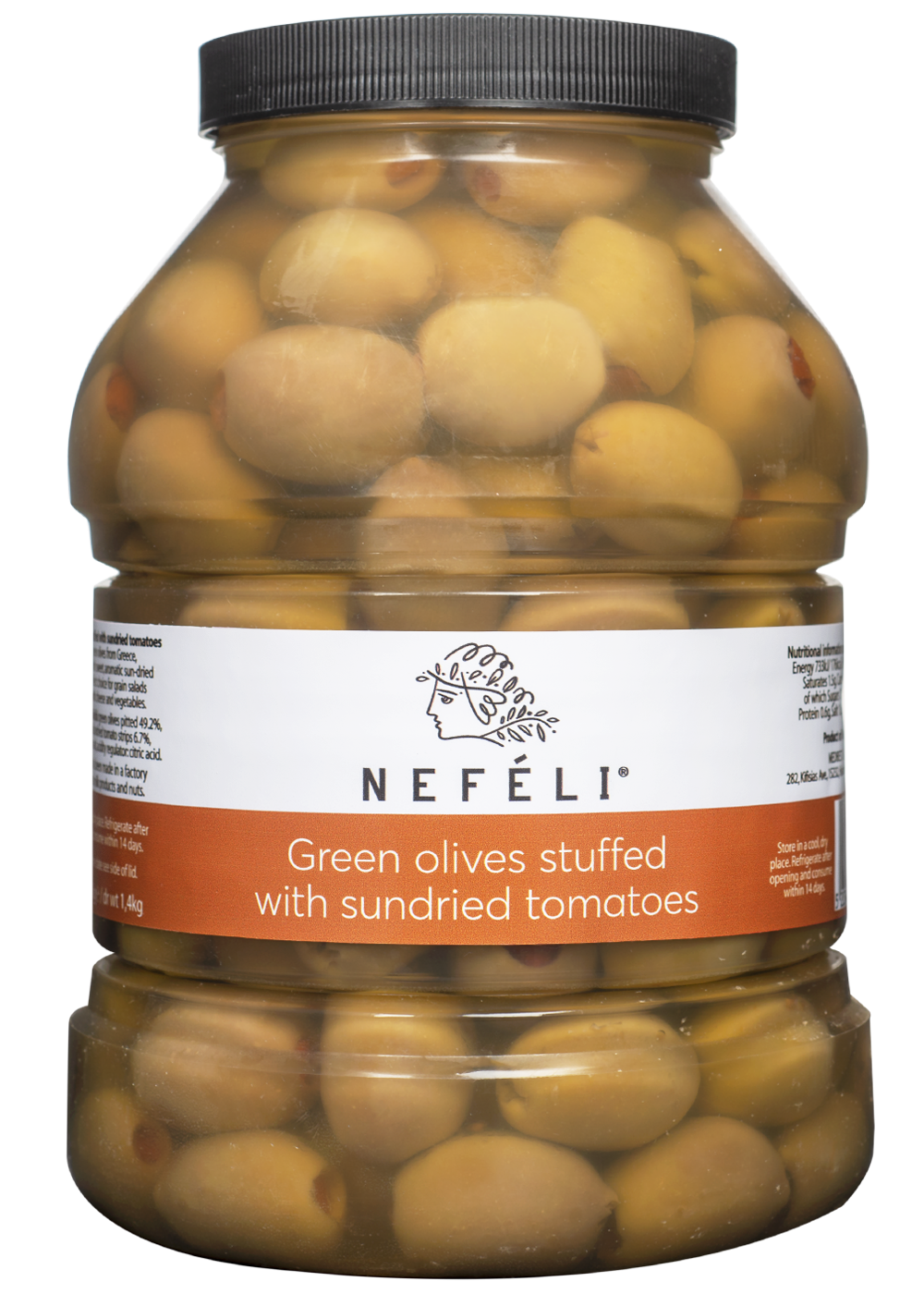 Halkidiki green olives stuffed with sundried tomatoes in 2.4lt plastic jar