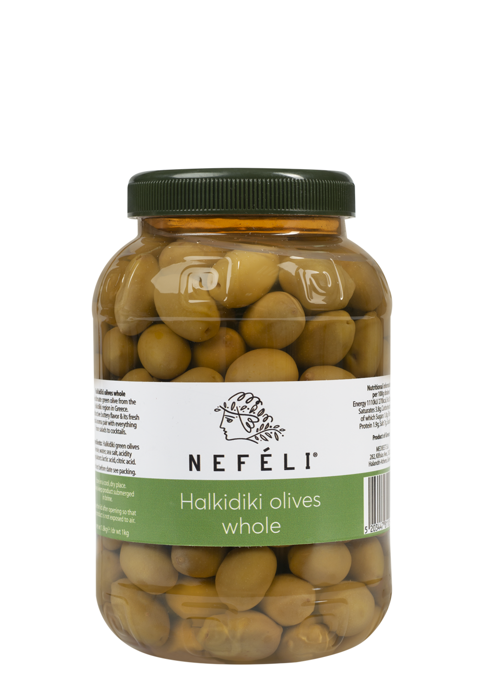 Halkidiki green olives whole in 3kg plastic jar