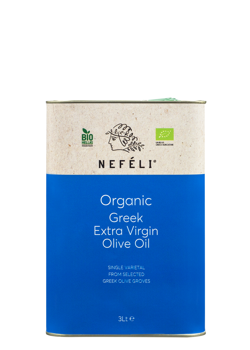 Organic Greek extra virgin olive oil in 3lt metal tin