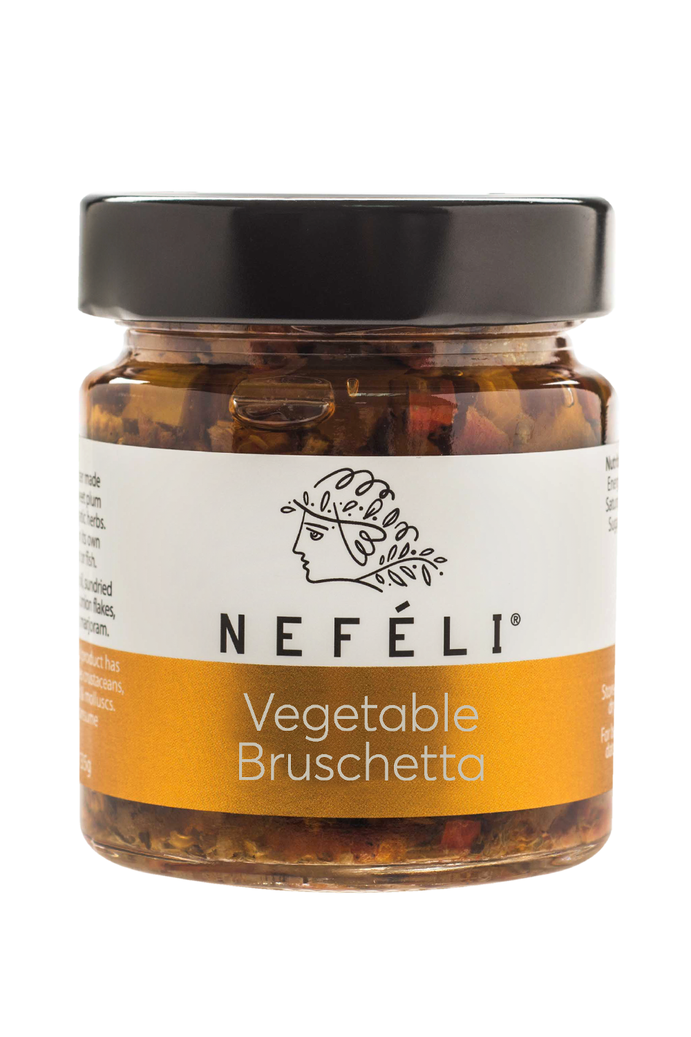 Vegetable bruschetta made with aubergines, tomatoes, red peppers and herbs