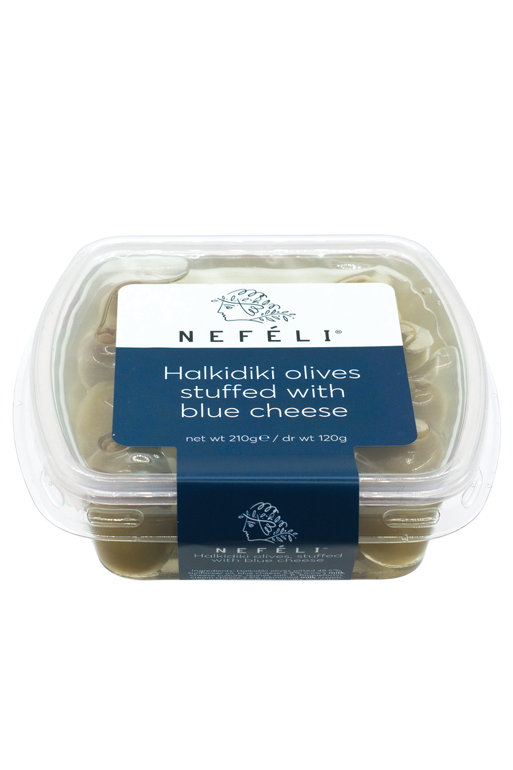Halkidiki green olives stuffed with blue cheese in oil
