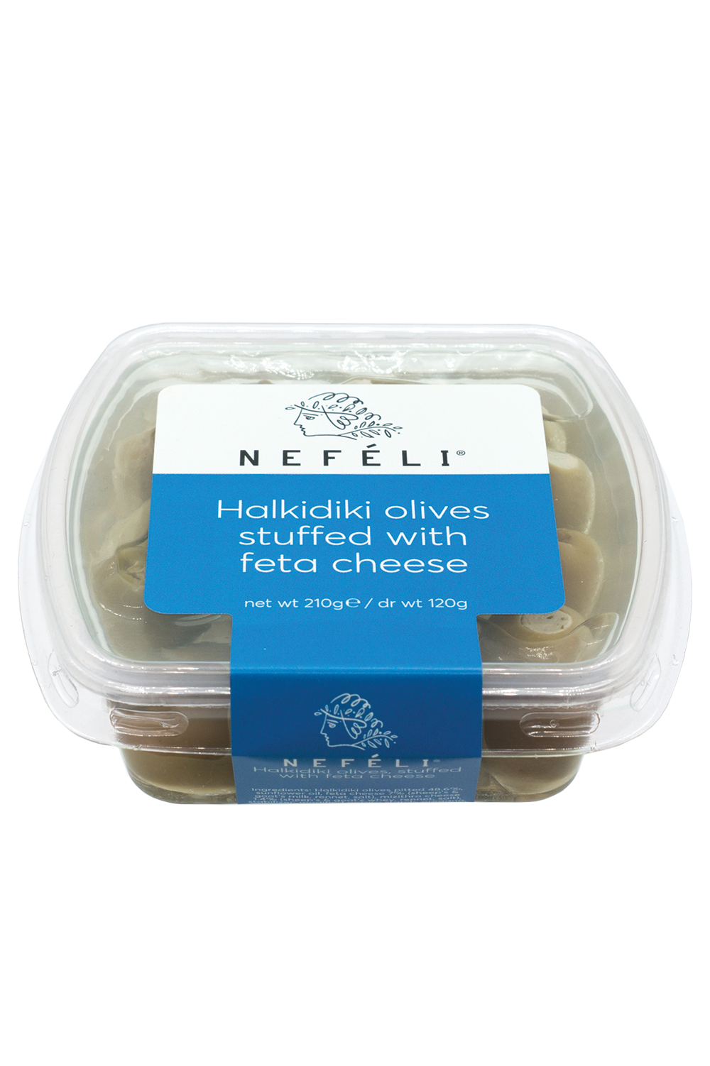 Halkidiki green olives stuffed with feta cheese in oil