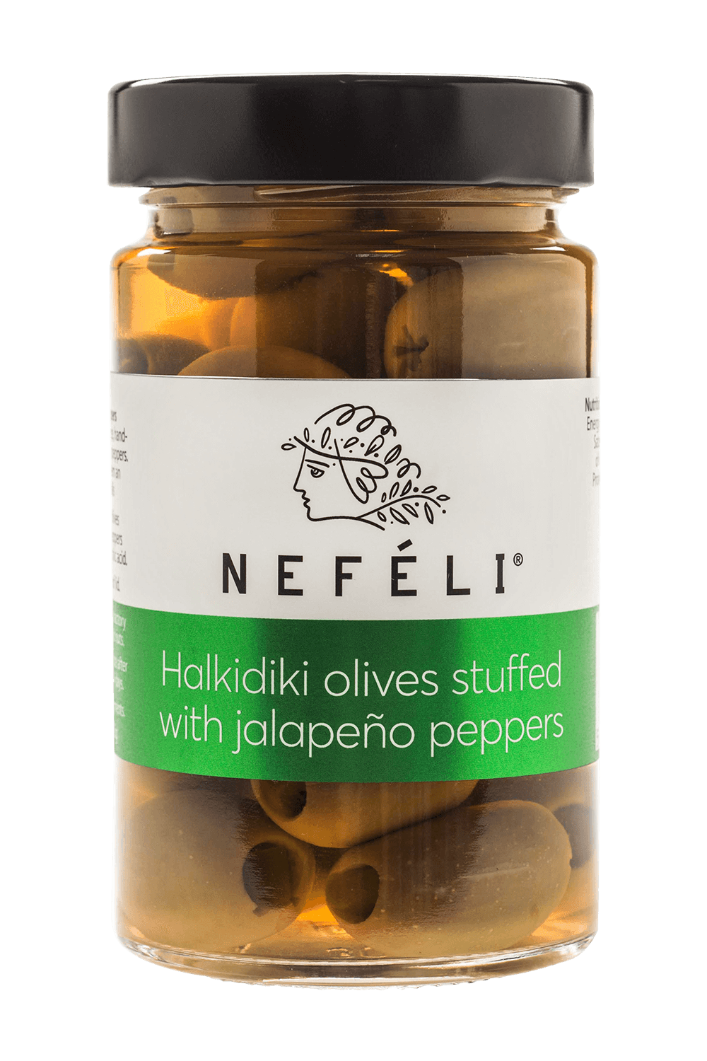 Halkidiki green olives stuffed with fiery jalapeno peppers