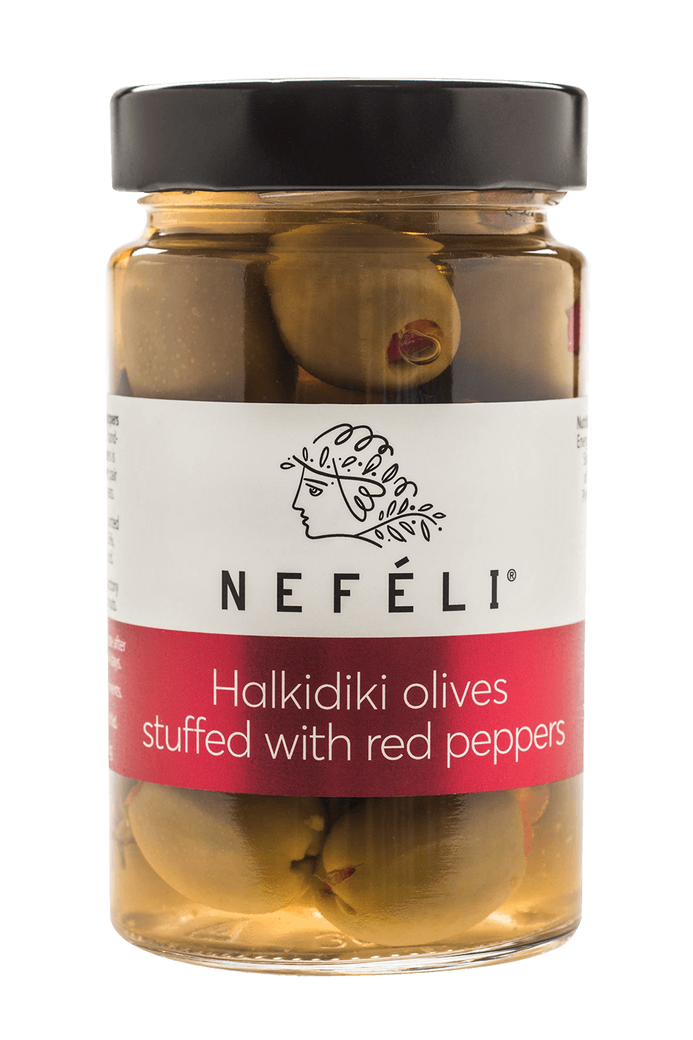 Halkidiki green olives stuffed with red pepper strips